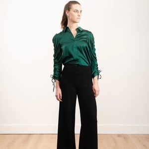 Veronica Beard Lillian Ruched Stretch Silk Satin Blouse In Green size 4